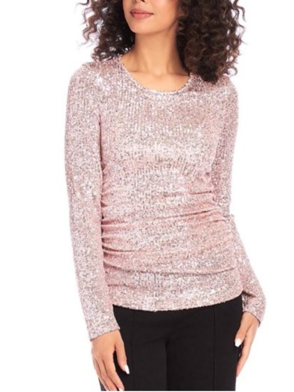 Karen Kane Pink Sequin Long Sleeve Top